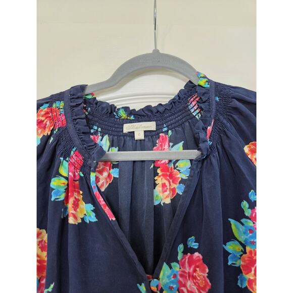 Shoshanna Teagan Vibrant Smocked 100% Silk 3/4 Sleeve Navy Mini Dress, Size 4 - Picture 4 of 15